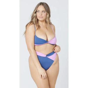L*space Color Block Nancy Lee Bikini Bottom Bitsy Cut Blue‎ Purple Size Large